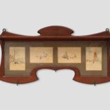 Art Nouveau Wall-Mounted Coat Rack with Framed Watercolors by Cassier, Belg