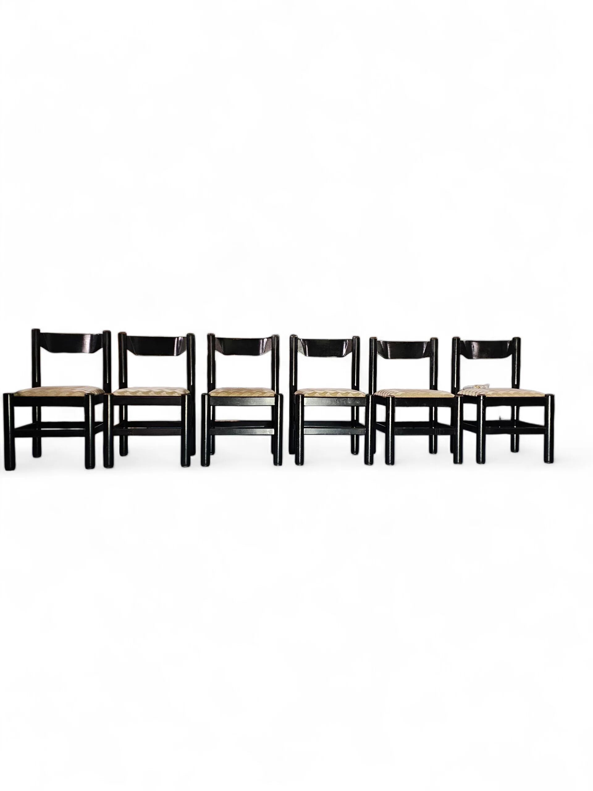 Rare dining set / Italy / 1970s / solid black painted wood / 6 x chair / matching table