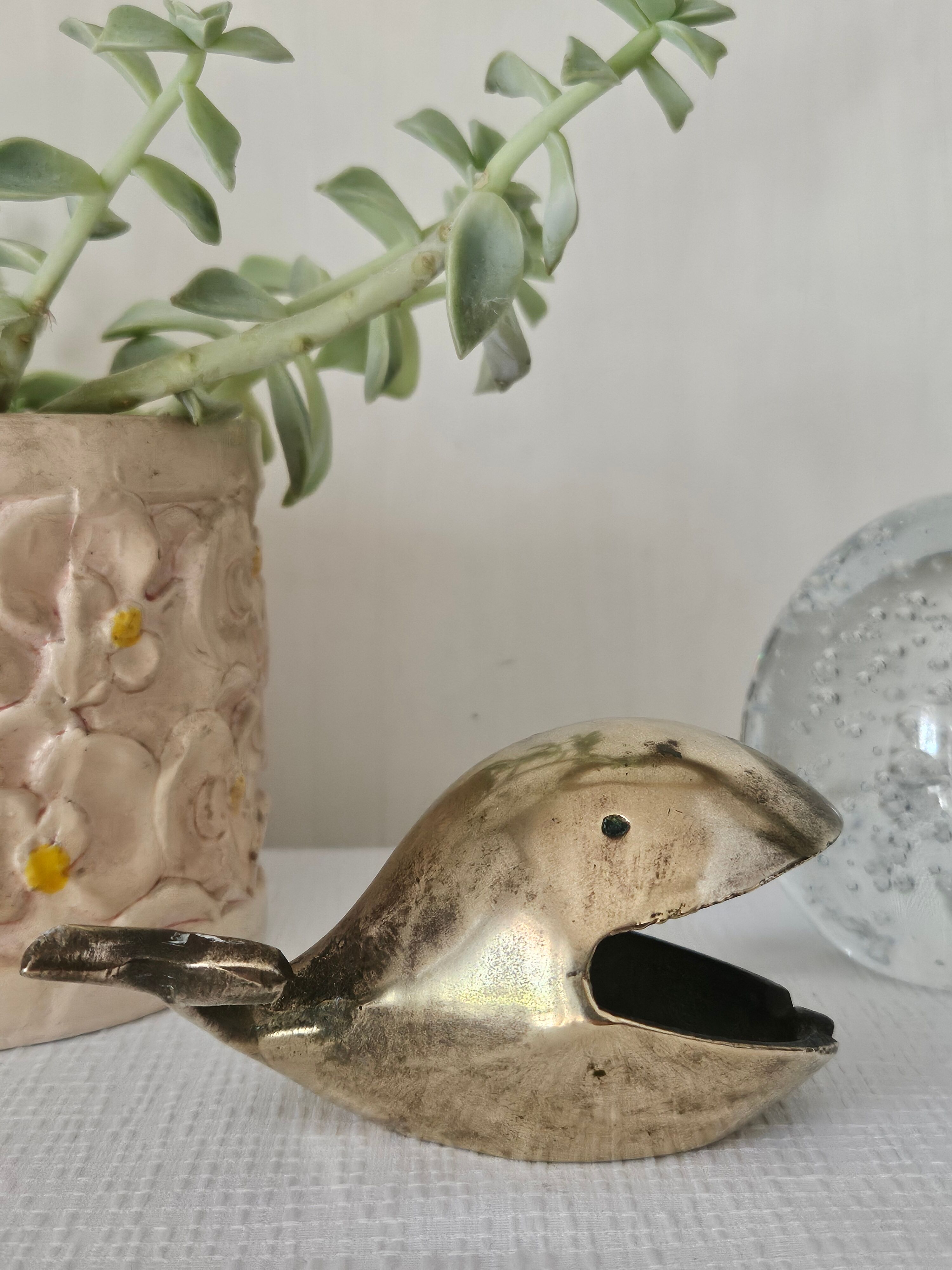 Vintage brass whale ashtray