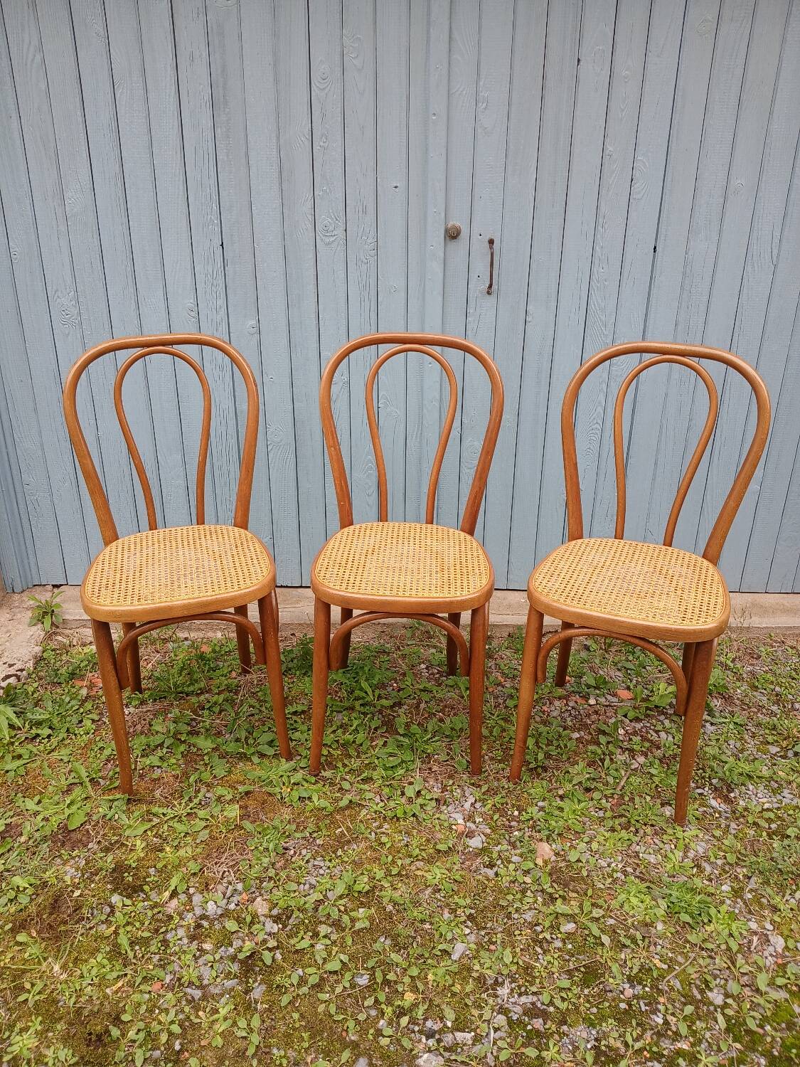 3 antique bistro chairs with canework