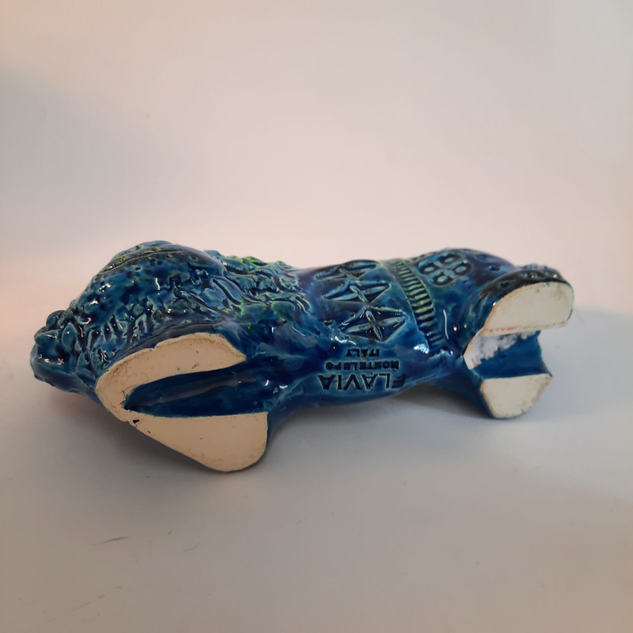 Vintage lion statue, Aldo Londi for Bitossi, Rimini blue series