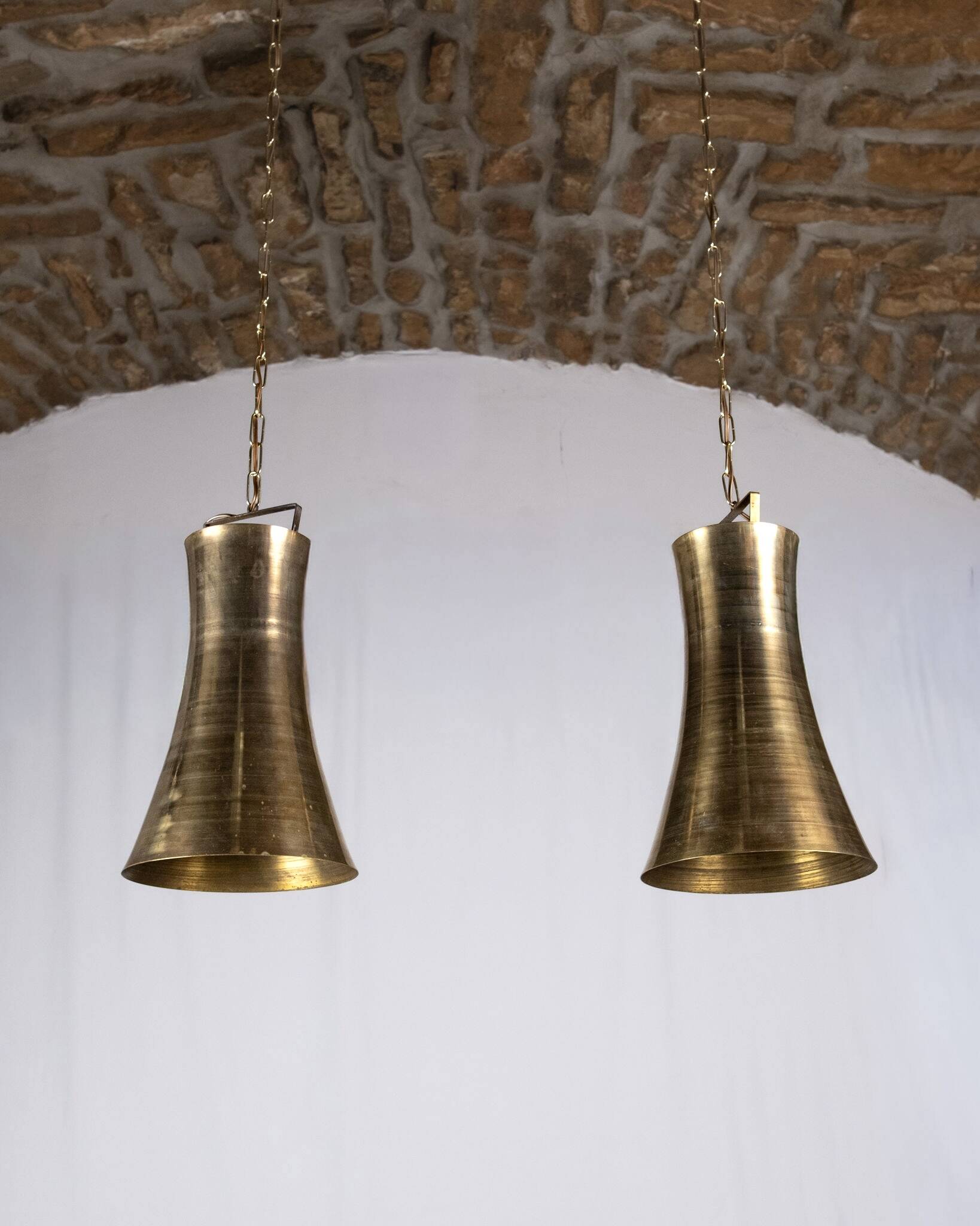 Pair of brass pendants, hourglass shape, 1960s