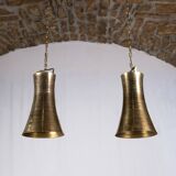Pair of brass pendants, hourglass shape, 1960s