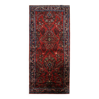 Burgundy Red Floral Wool Runner Rug,1960s Traditional Oriental Stair Runner