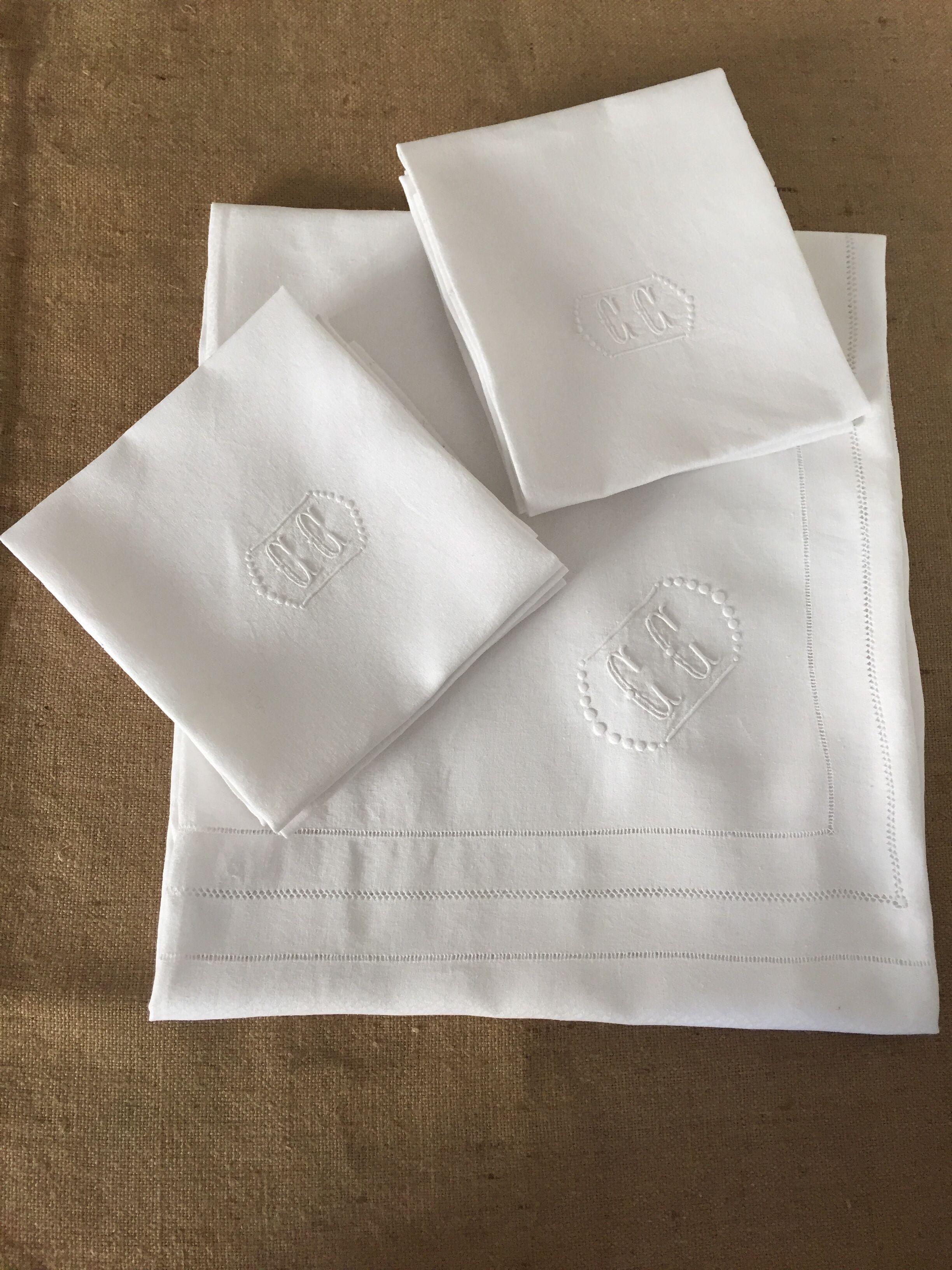 Embroidered tablecloth, double monogram