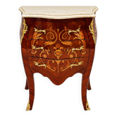 Marquetry chest of drawers with marble top in Louis XV style