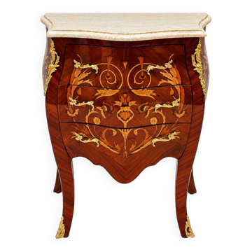 Marquetry chest of drawers with marble top in Louis XV style