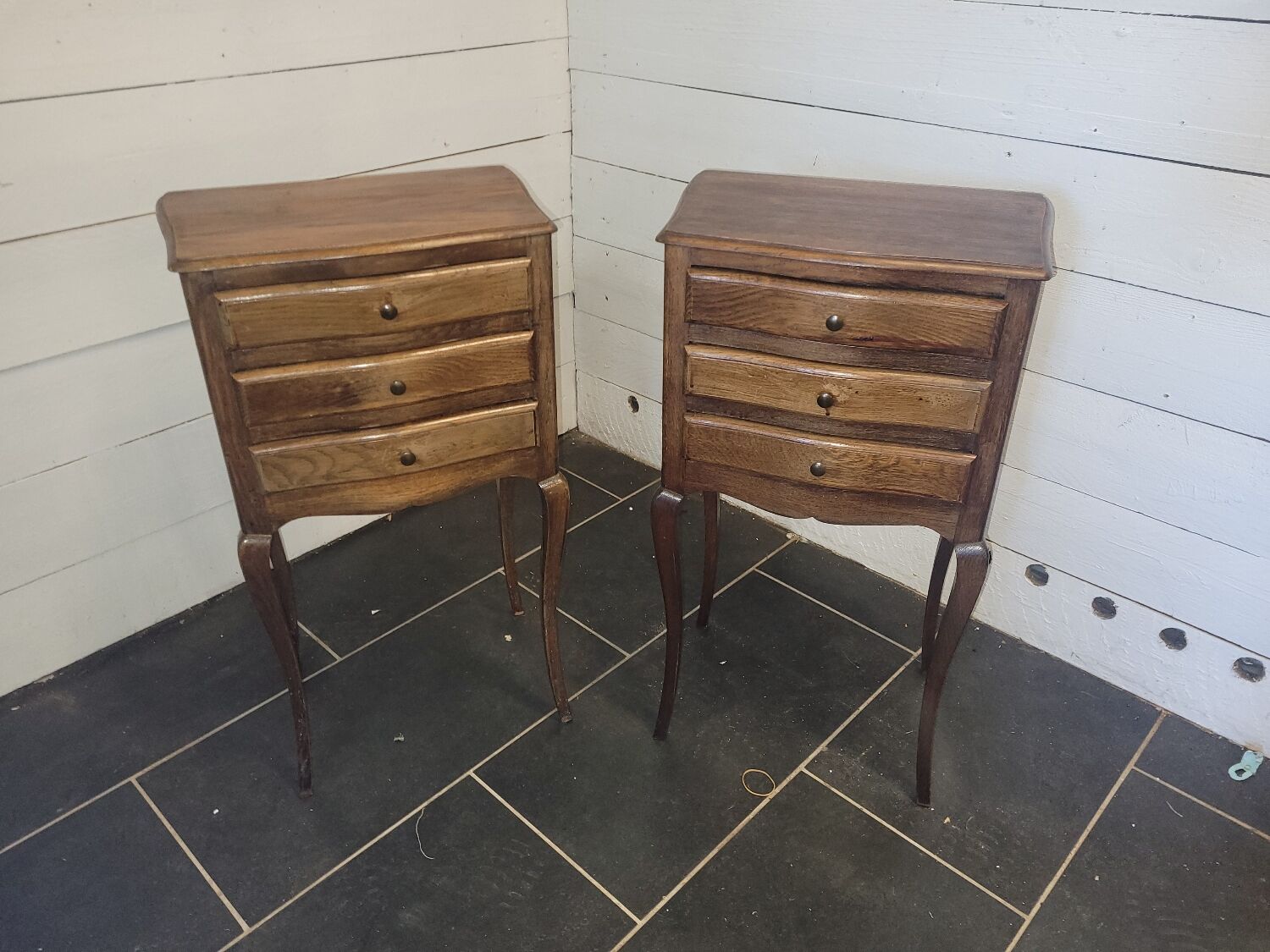 Pair of Louis XV style oak bedside tables