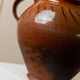 Antique rustic brown terracotta ceramic confit pot with twin handles, 19th-century Italy, farmhouse vase decor