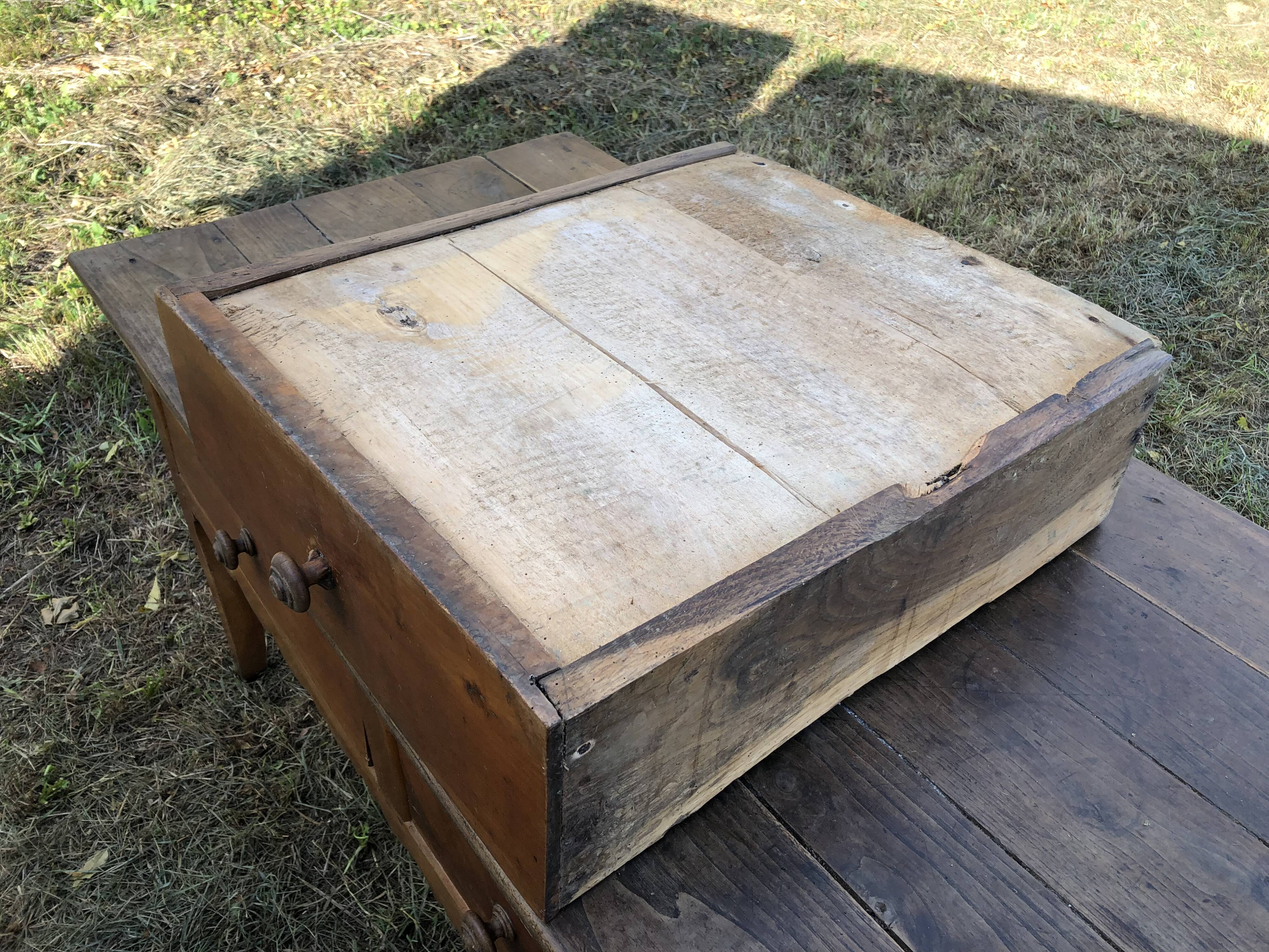 Antique Louis XV paneled table with 3 front drawers in solid cherry wood