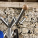Free-standing coat rack in metal and wood 1980 1990
