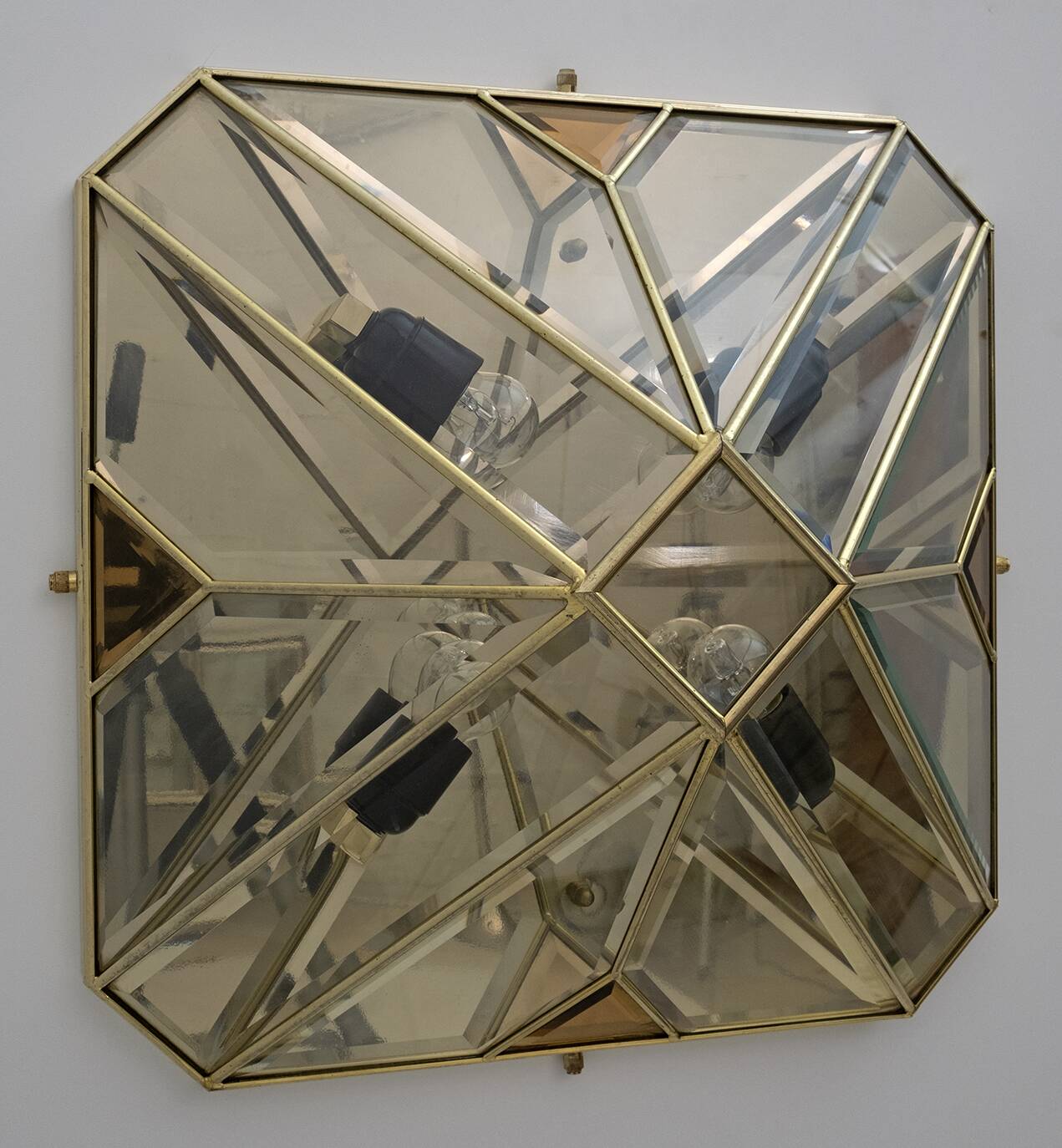 Mid-Century Modern Italian Brass and Frosted Glass Ceiling Lights, '70