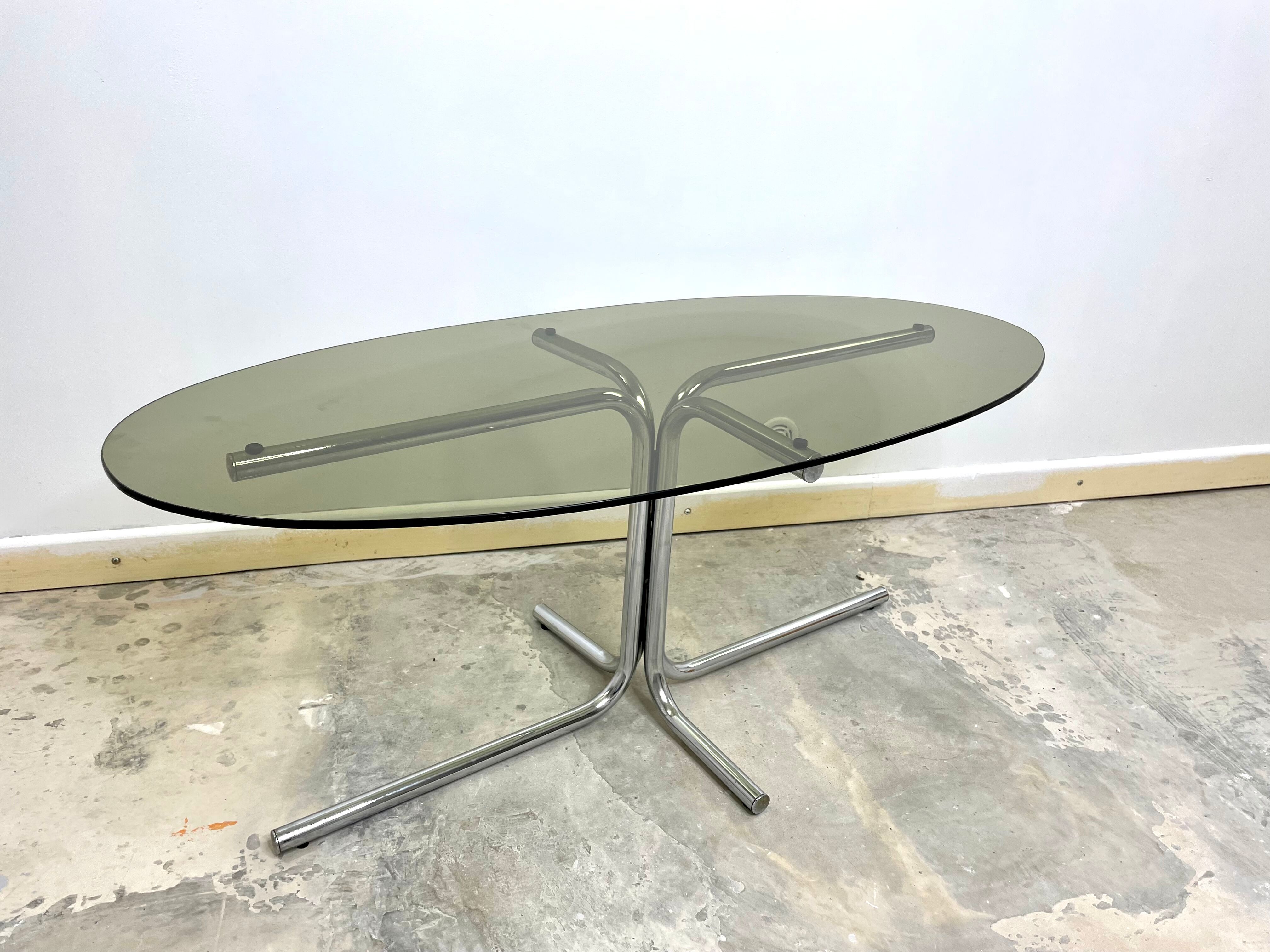 Vintage seventies coffee table in glass and stainless steel