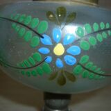 Painted oil lamp vase on pewter stand from the 19th century