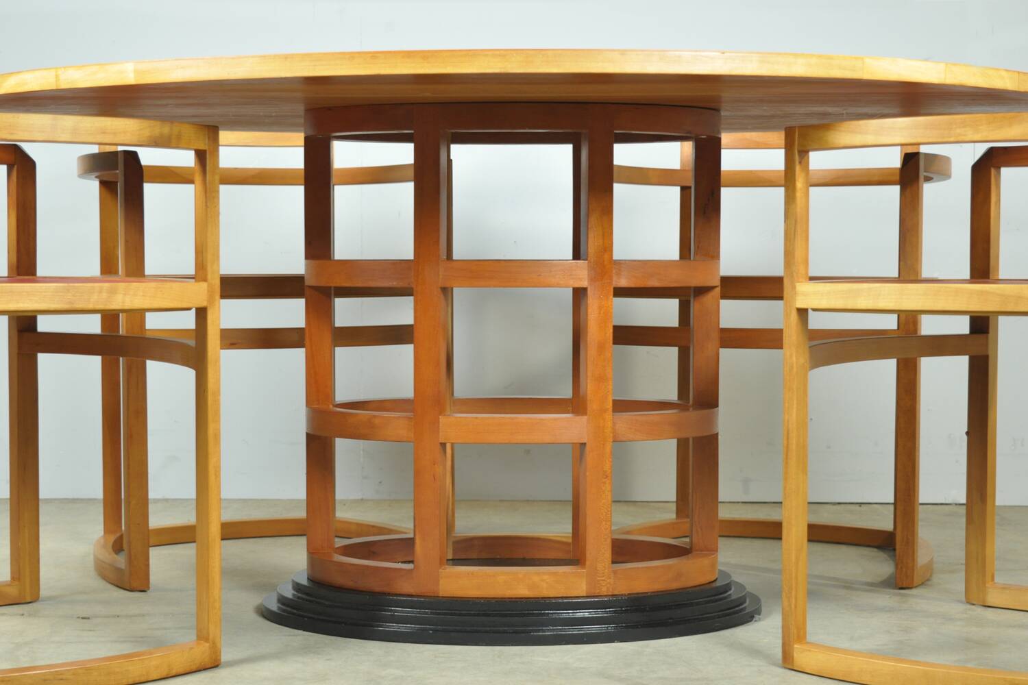 Exceptional fruitwood dining table set in art deco style, 1980s