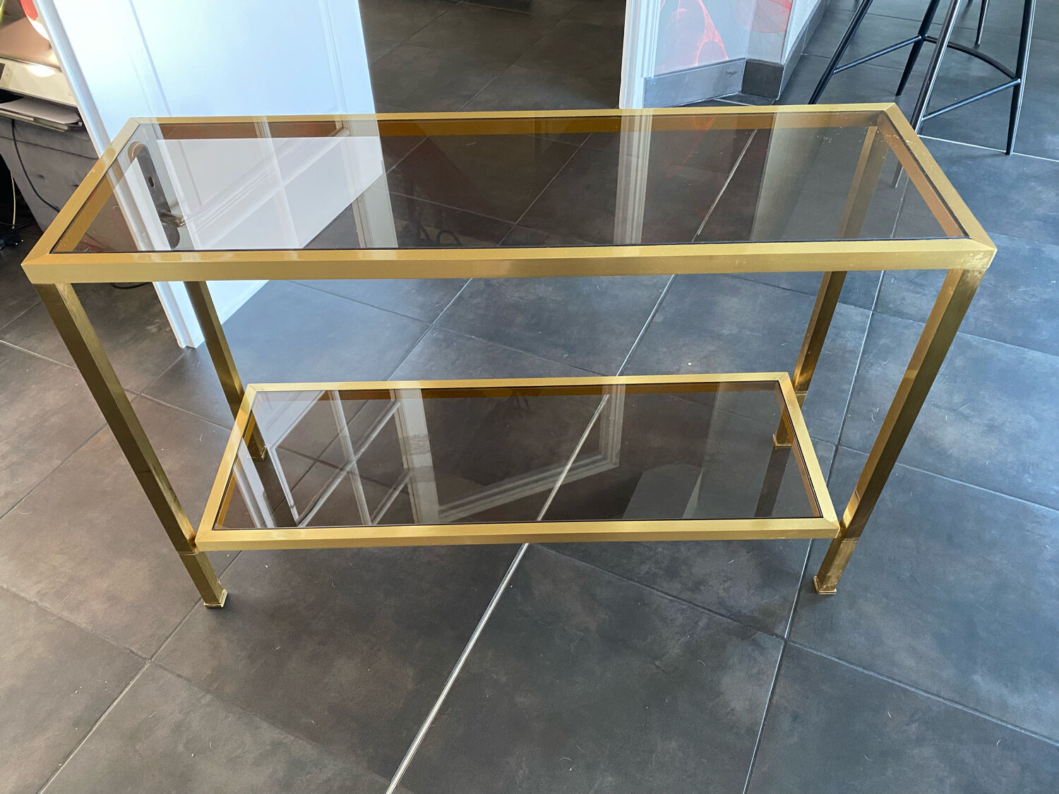 Console smoked glass and brass 70s