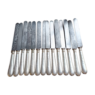 12 large silver-plated metal knives by Christofle 1860 monogrammed Palace Arcachon