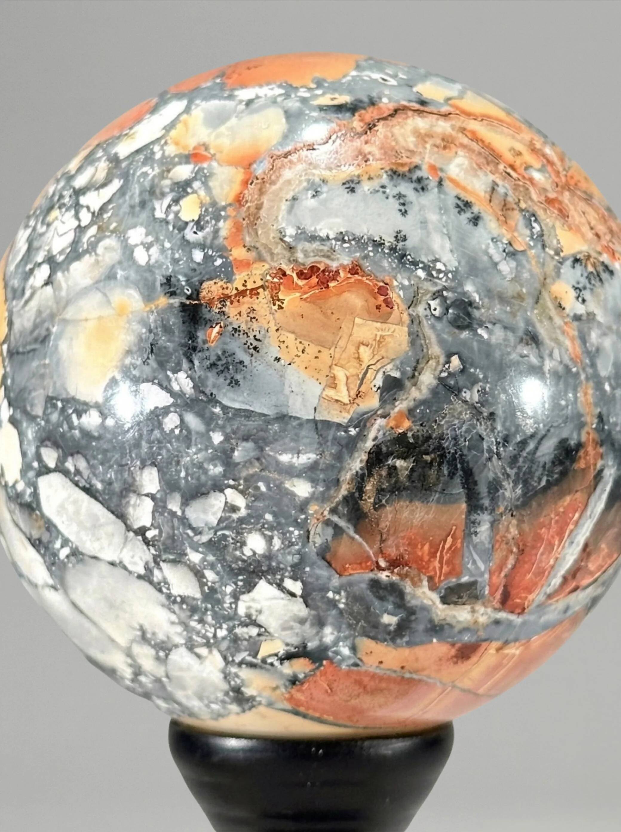 Decorative duo — Maligano jasper sphere & quartz clusters on bases