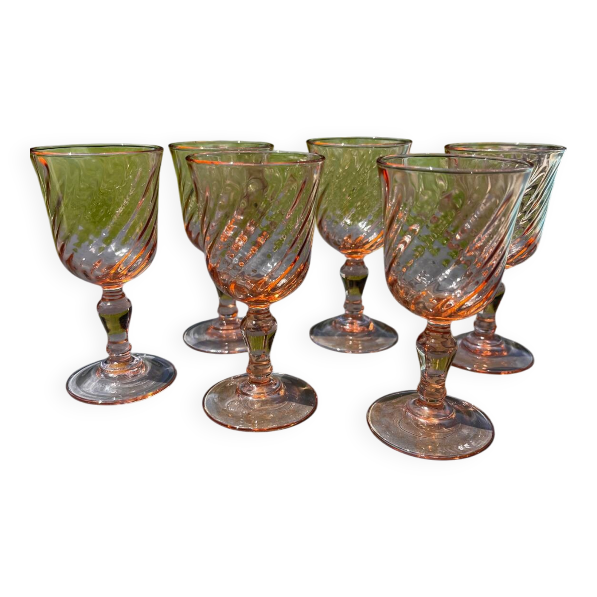 6 antique Rosaline liqueur glasses – vintage pink glass – 50s/60s