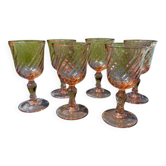 6 antique Rosaline liqueur glasses – vintage pink glass – 50s/60s