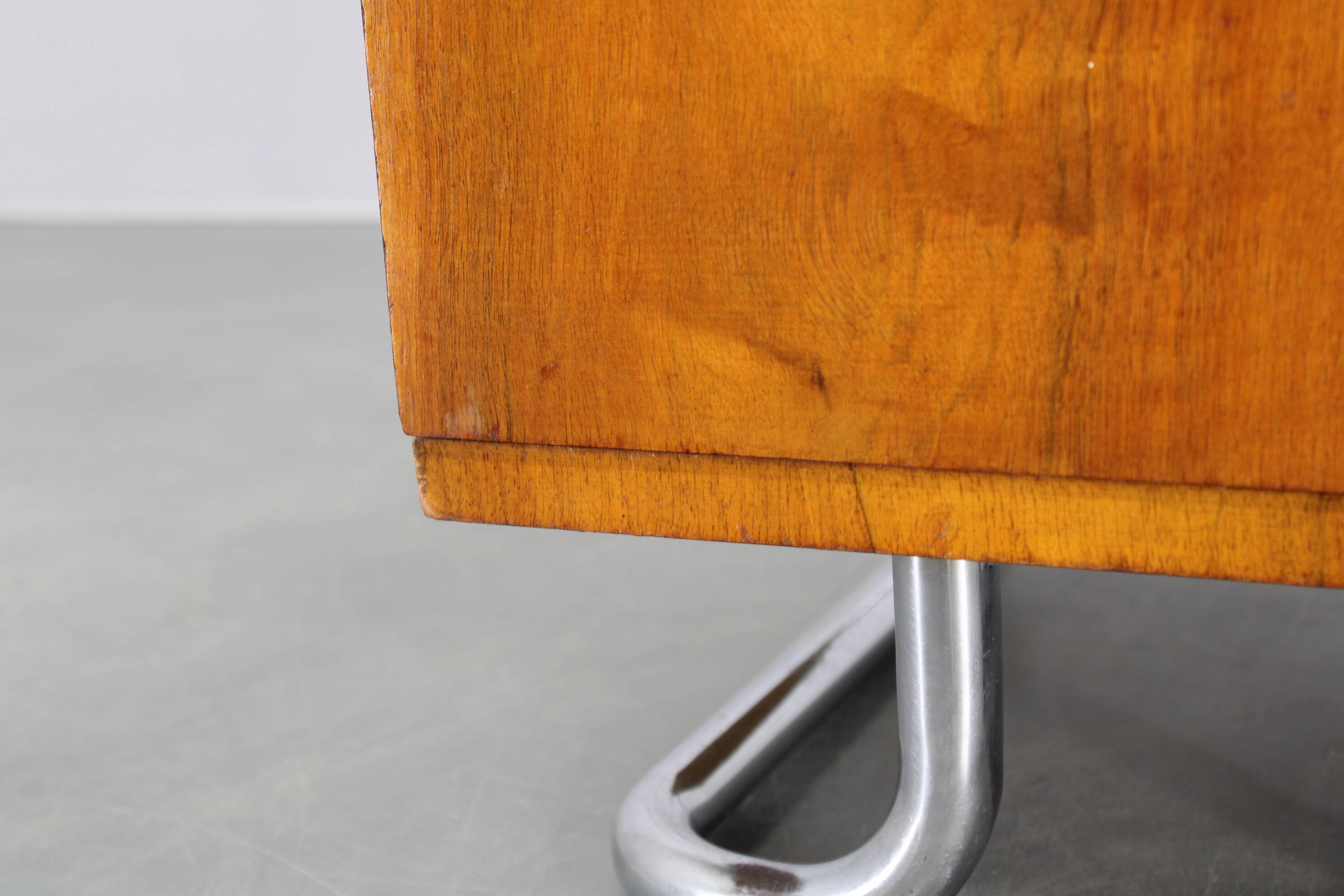 Restored Bauhaus chrome and walnut nightstand, Czechoslovakia 1940s