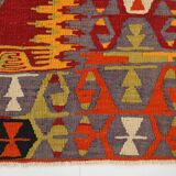 Turkish Red & Orange Tribal Vintage Kilim Rug, 168x295Cm