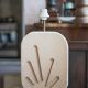 Lampe de table en pierre blanche moderniste, lampe brutaliste