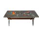 Vintage ceramic coffee table with chrome and wood accents.