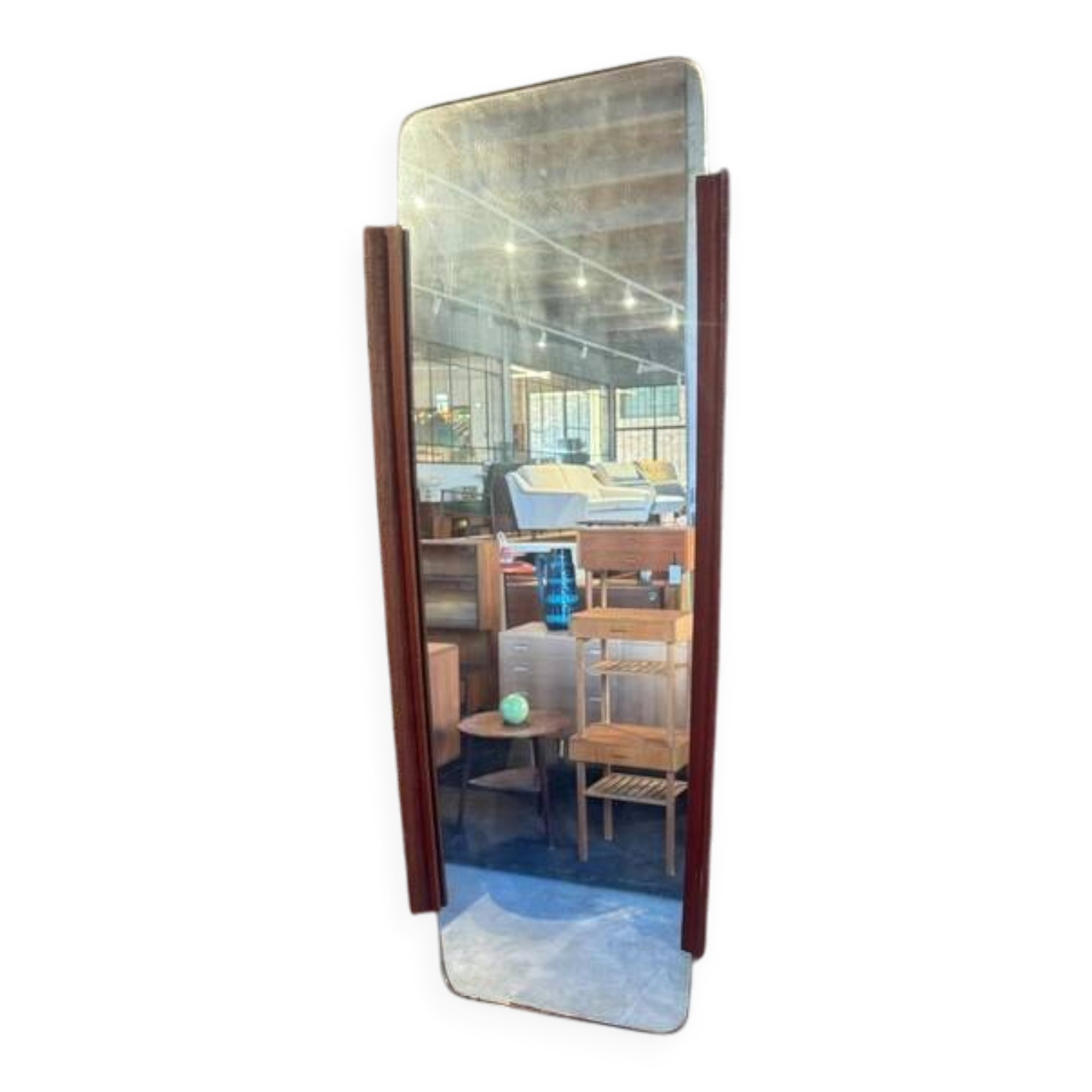 Irregular mirror with side teak frame, Denmark 1960