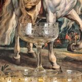 Engraved crystal champagne coupes
