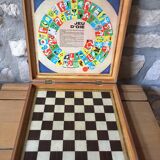 Play case, small horses, goose game, checkers game and chess