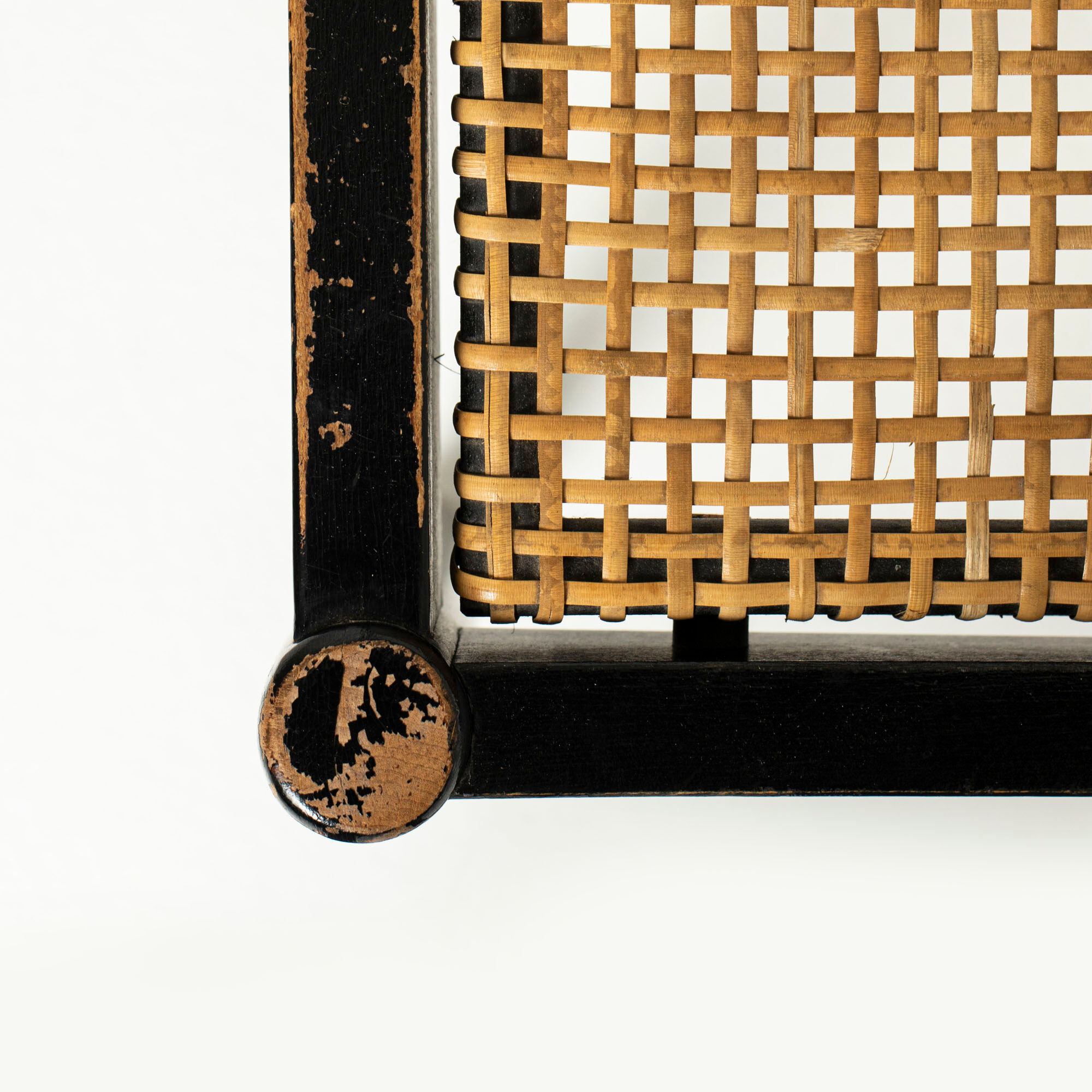 Mid-century dining chair in black laquered wood and cane