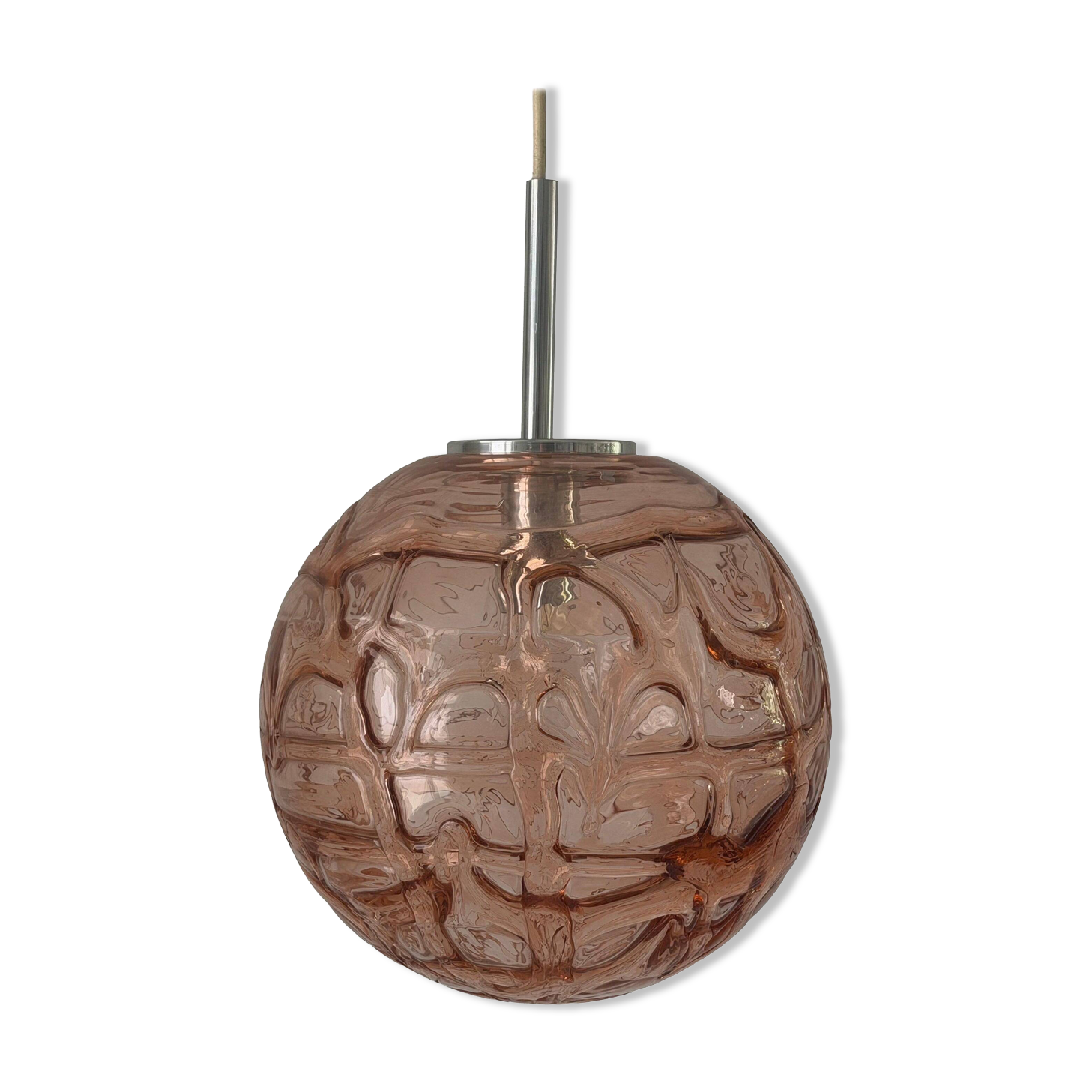 Pink pendant lamp made of hand-blown glass by Doria Leuchten, 1960s Germany.