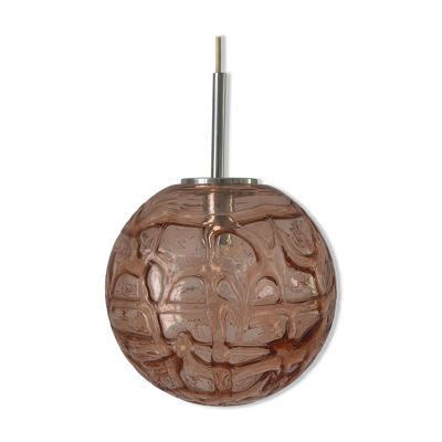 Suspension rose en verre soufflé à la main par Doria Leuchten, années 1960 Allemagne