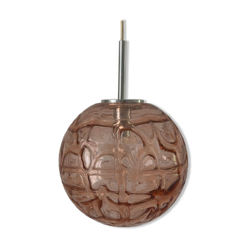 Suspension rose en verre soufflé à la main par Doria Leuchten, années 1960 Allemagne
