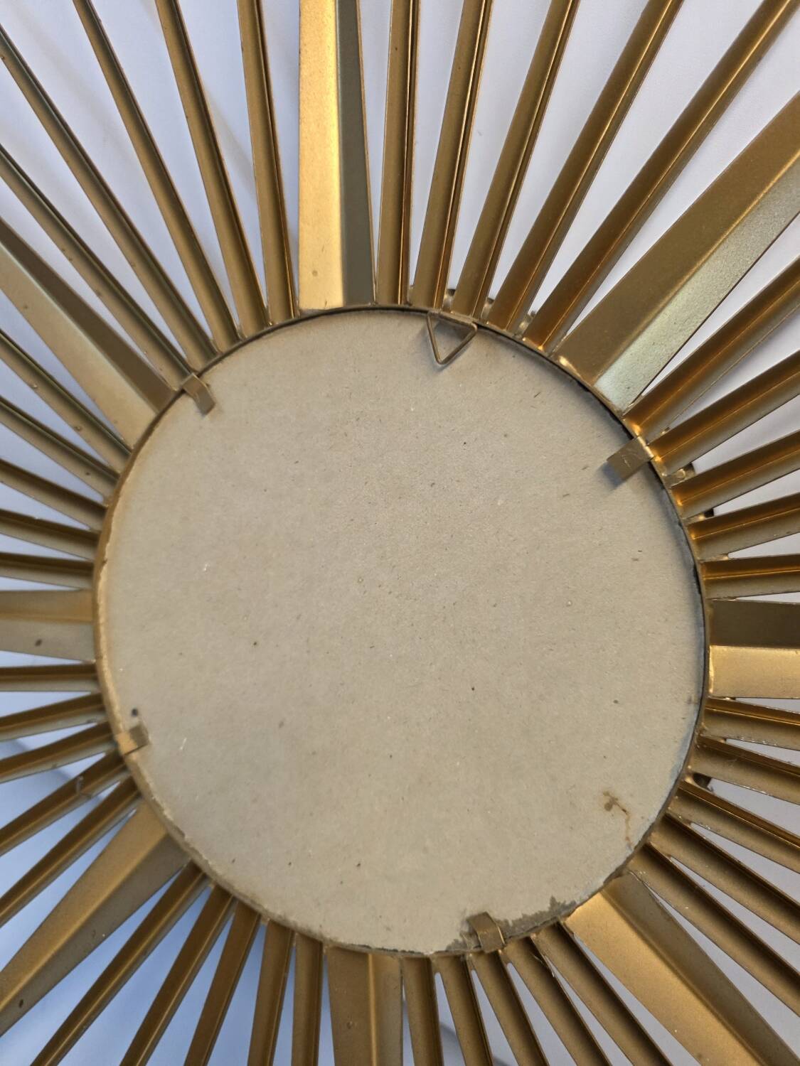 Golden metal witch's eye sun mirror from the 70s, 86cm.