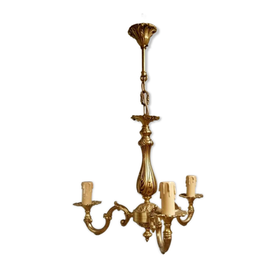 Lustre 3 feux en bronze style Louis XV