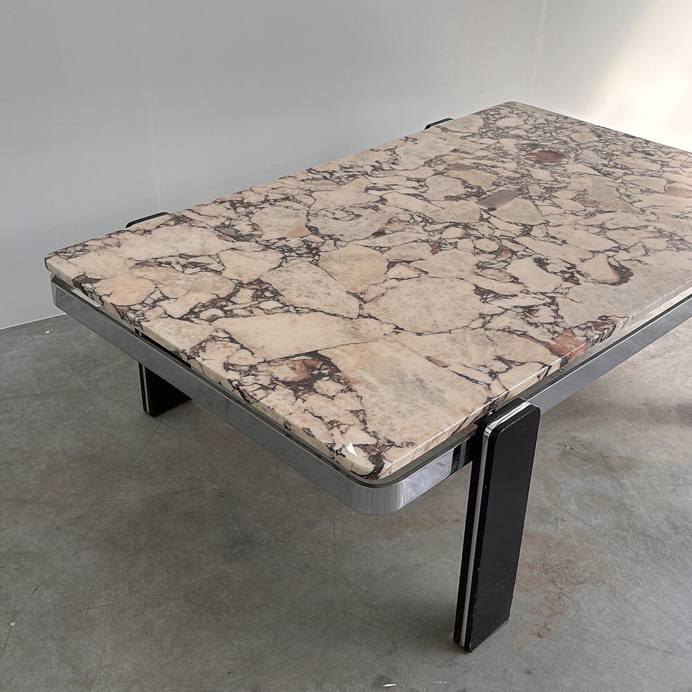 Violetta Calacatta marble coffee table on chrome base, 1970s