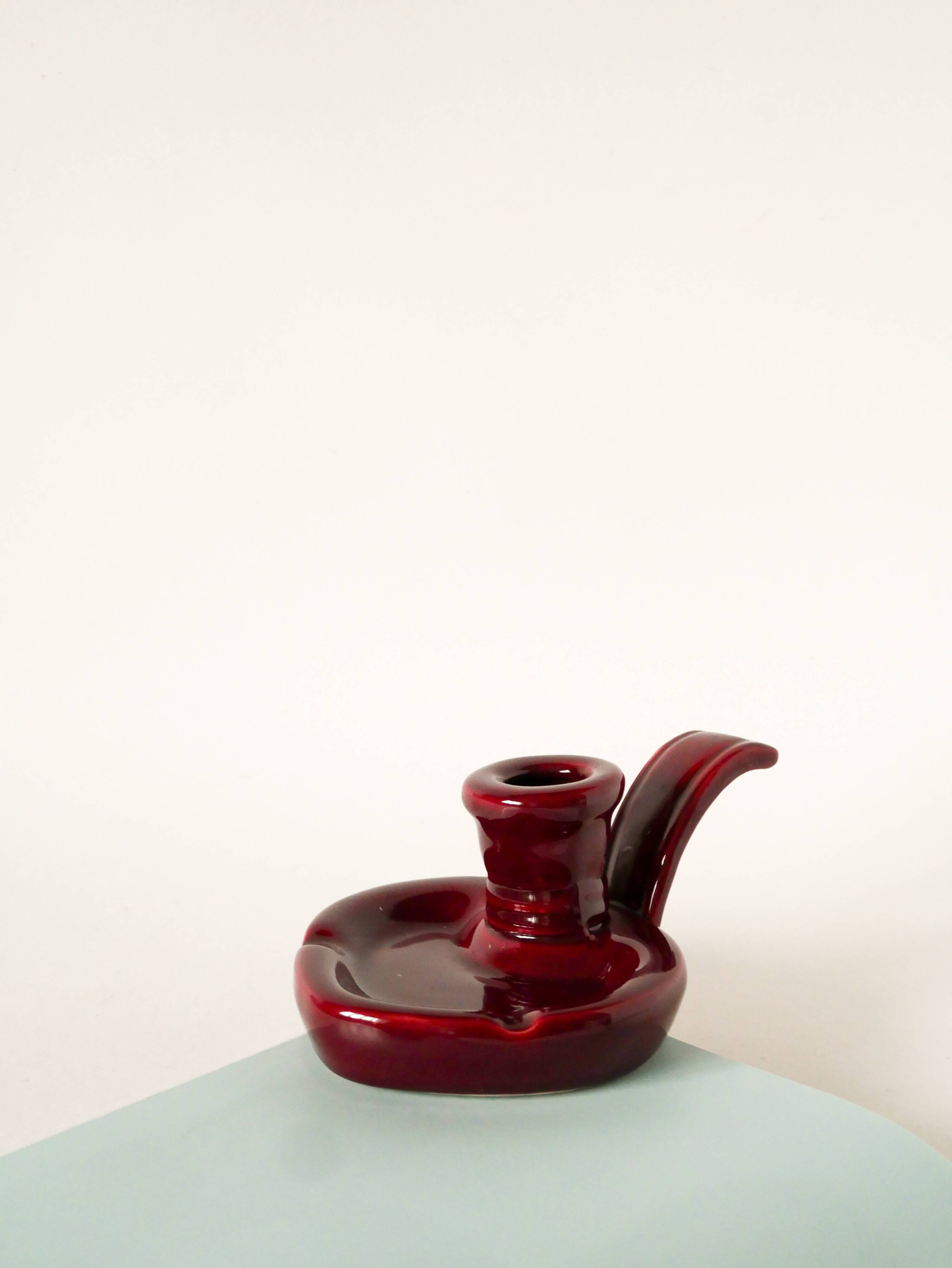 Ceramic candle holder with handle, Bordeaux