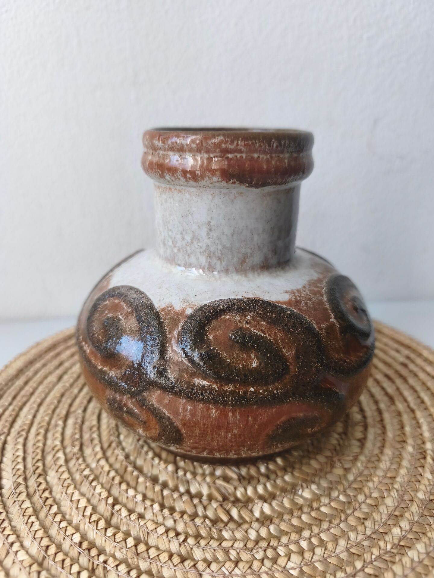 Vintage Strehla round vase, ceramic, East Germany, 1960s/70s