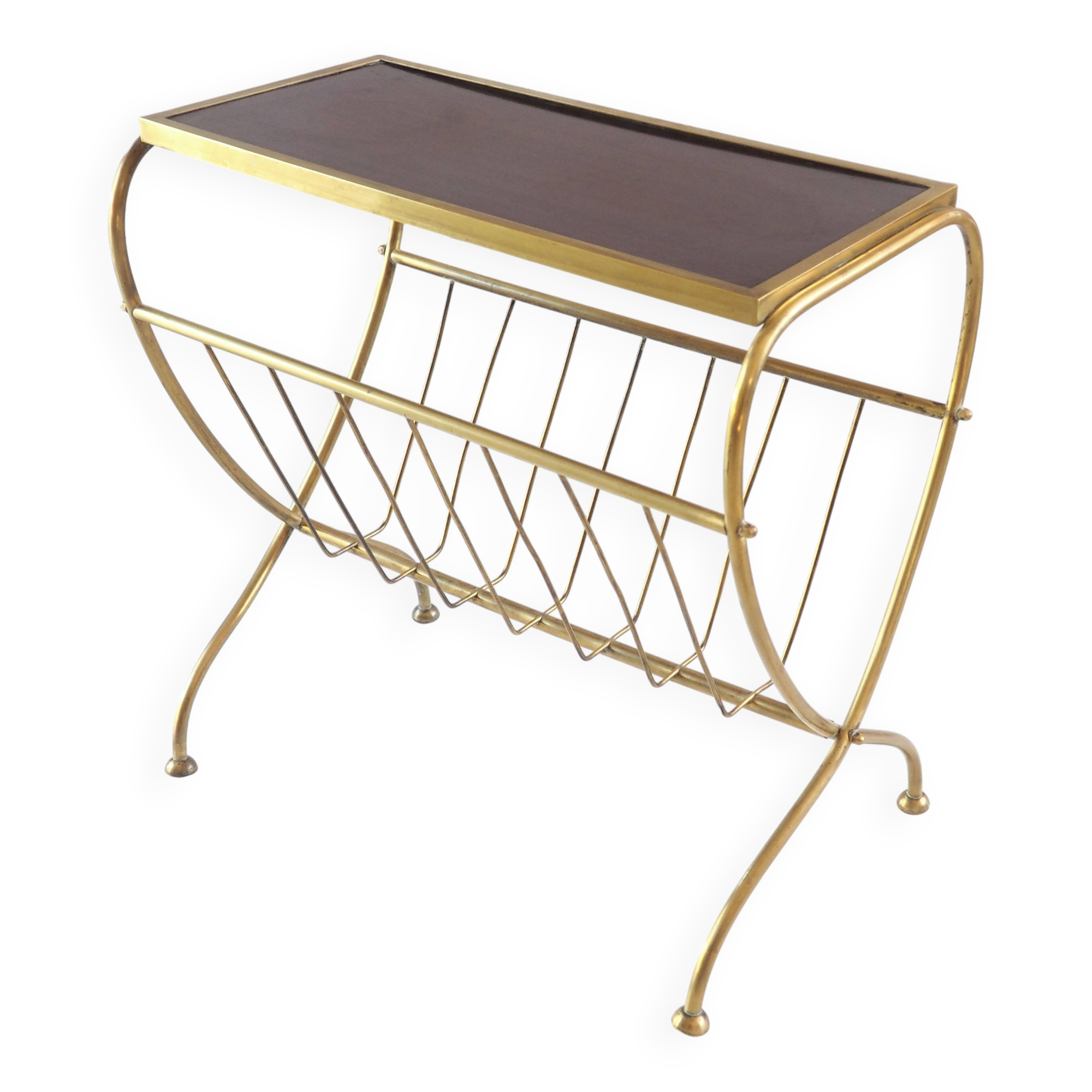 Brass magazine rack with shelf