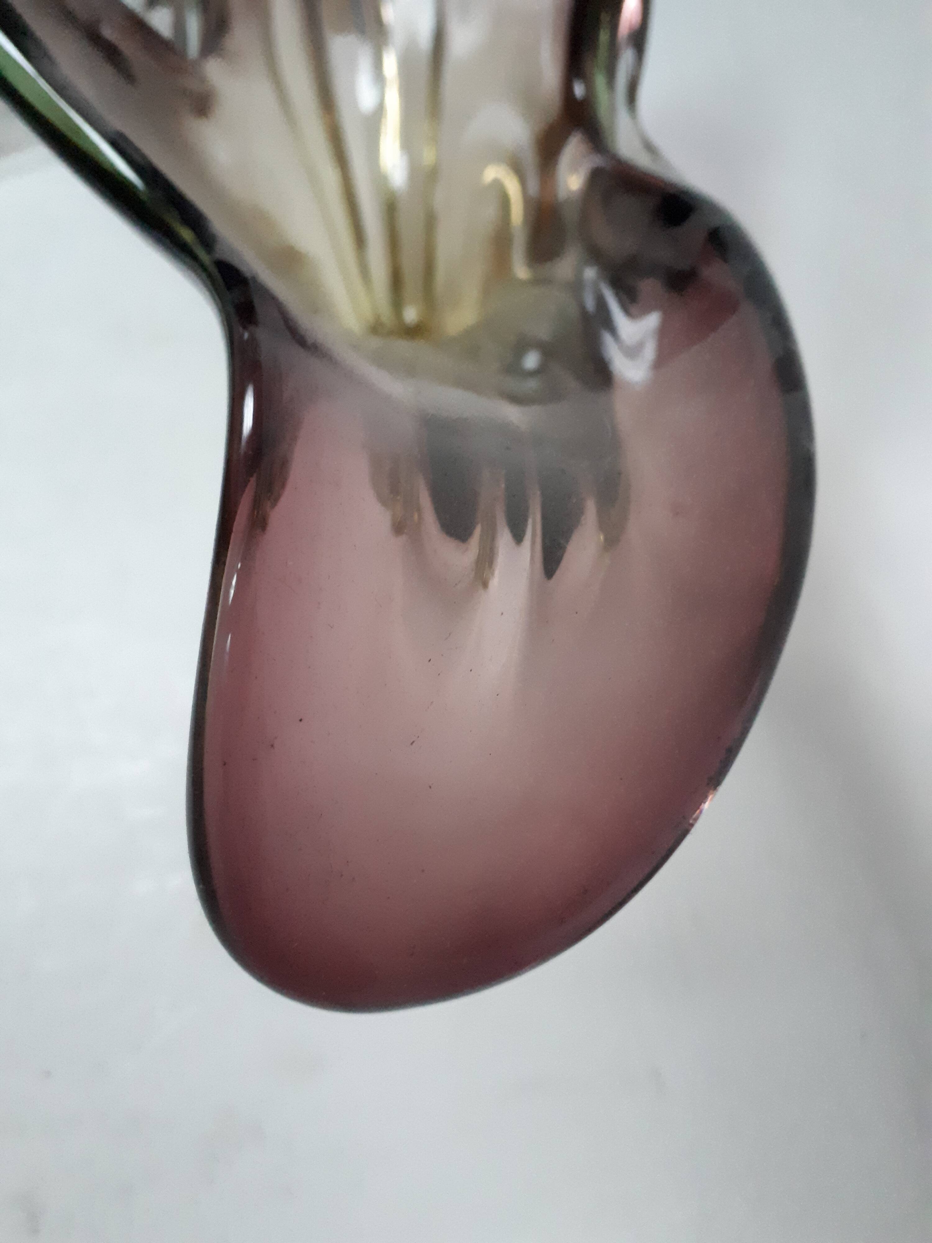 Fruit cup vintage Murano glass 1960 purple yellow