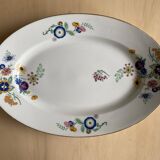 Vintage oval dish in white Limoge porcelain signed TLB flowers