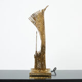 Rare brass lamp stones by Henri Fernandez for Maison Honoré 1970