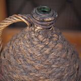 Lady Jeanne bottle, green glass bottle dressed in straw and wicker weaving, carboy, decorative v