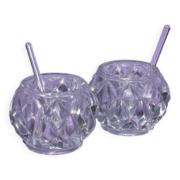 Lot - 2 pièces salerons avec cuillère en cristal