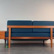 Norwegian daybed sofa in teak and blue fabric, renovated, vintage scandinavian 1960s