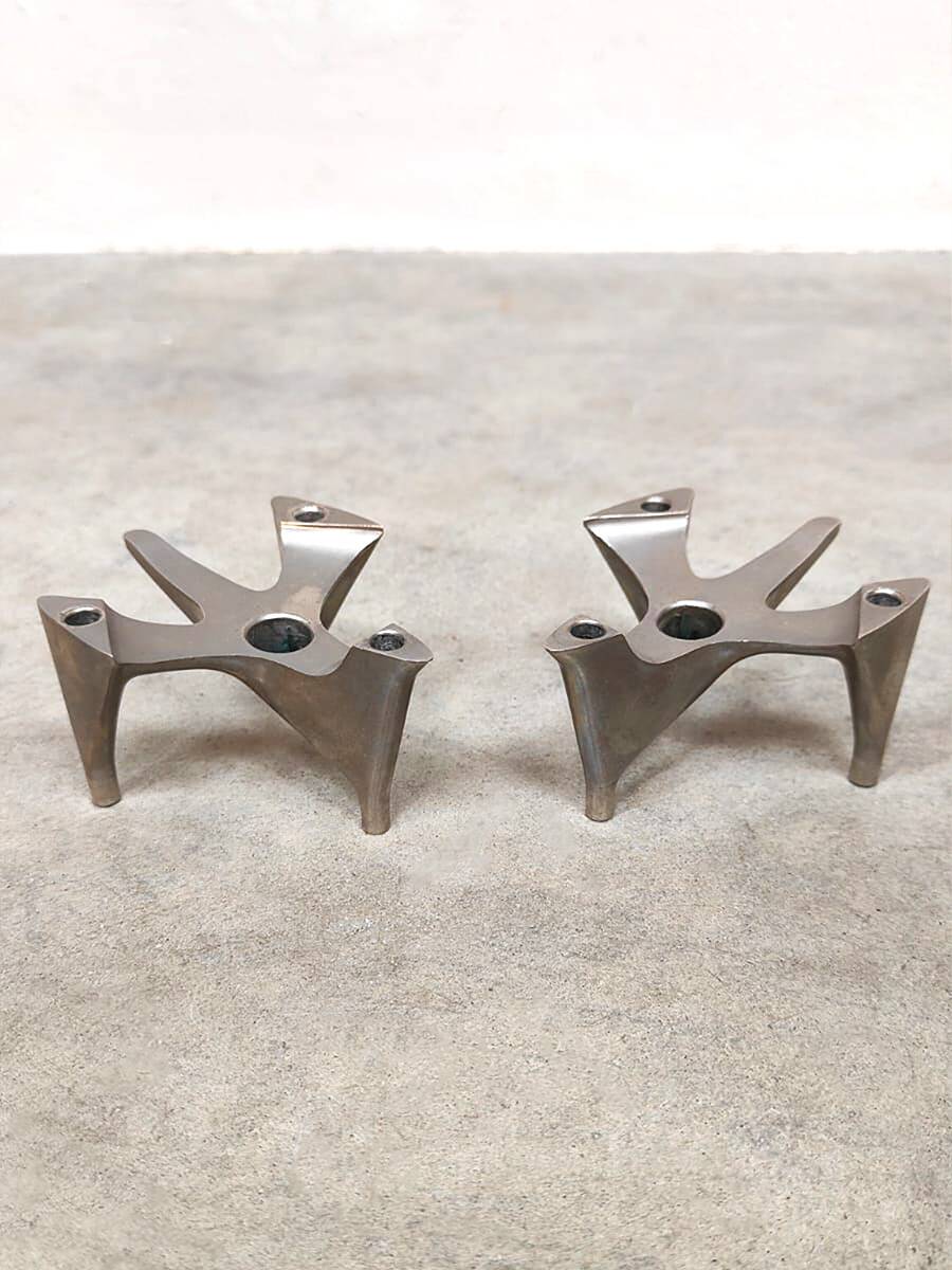 Vintage chrome candlesticks BMF Fritz Nagel 'Vogelflug'