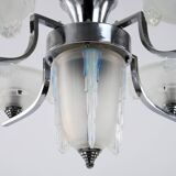 Lustre art déco en chrome et verre opalescent
