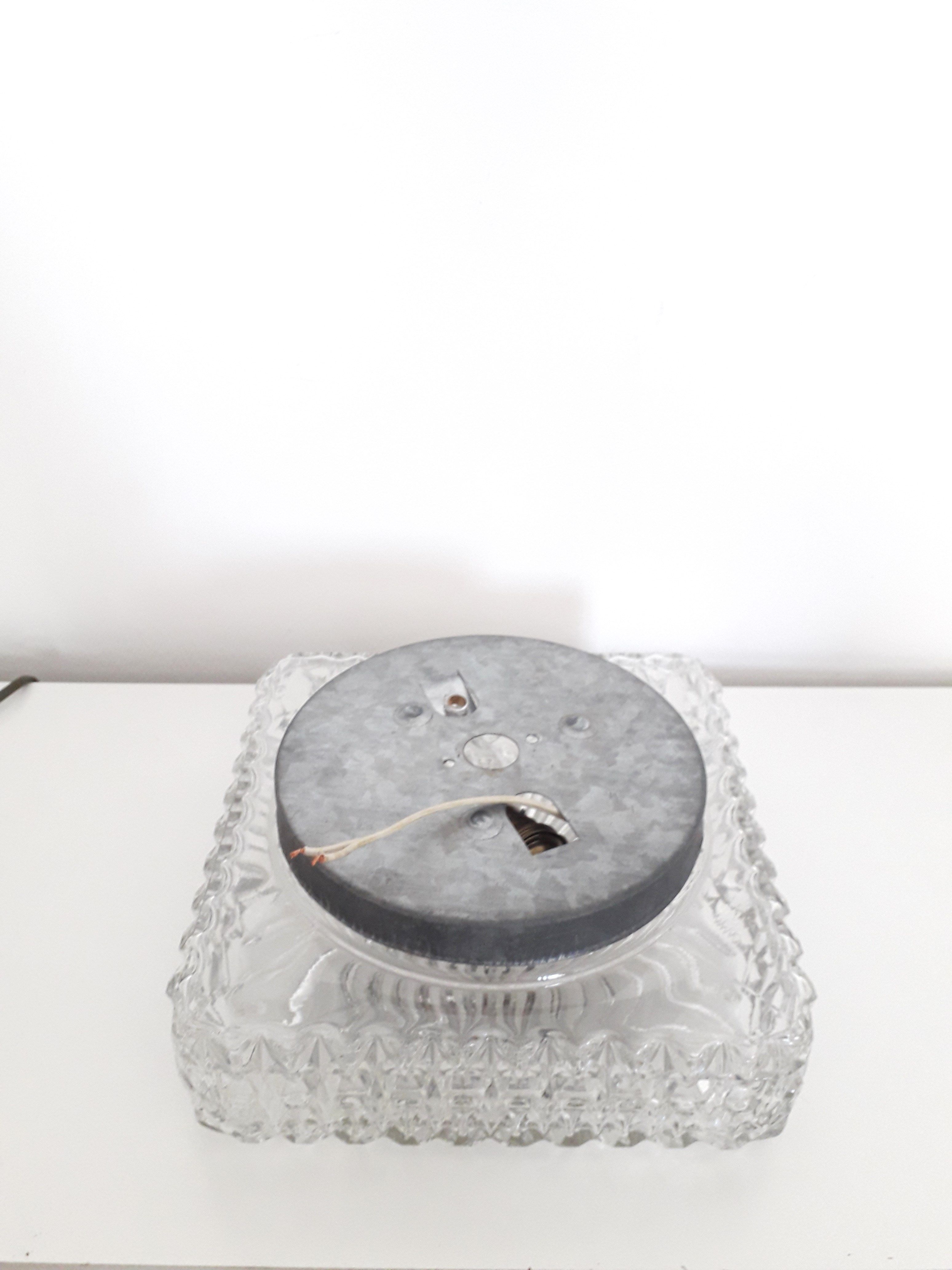 Vintage ceiling lamp / wall lamp - Molded glass - square - 1960 #2